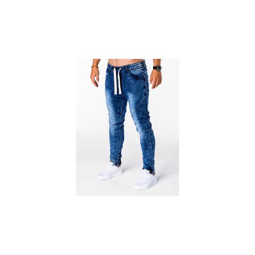 Spodnie męskie jeansowe joggery P174 - niebieskie