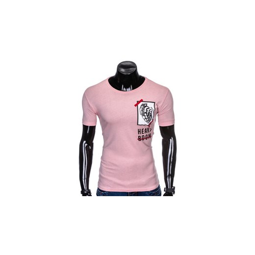 T-shirt męski z nadrukiem S984 - pudrowy róż