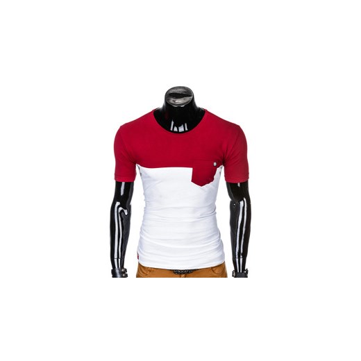 T-shirt męski bez nadruku S1014 - bordowy/biały