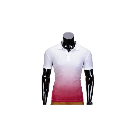 Koszulka męska polo bez nadruku S834 - biała/czerwona