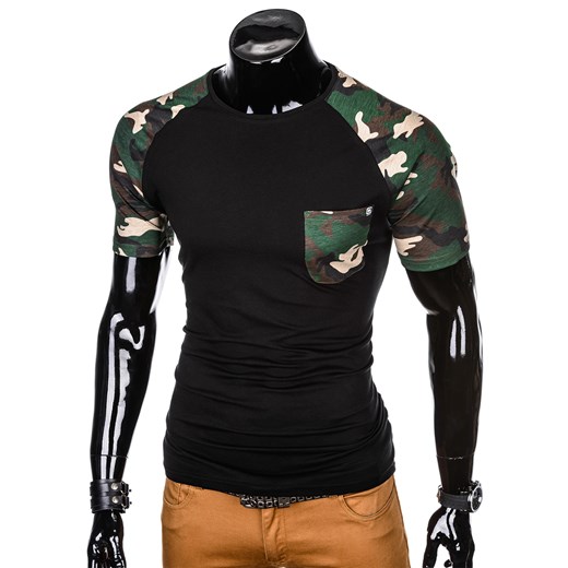 T-shirt męski z nadrukiem moro S1013 - czarny/brązowy