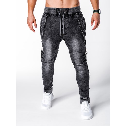 Spodnie męskie jeansowe joggery P647 - czarne