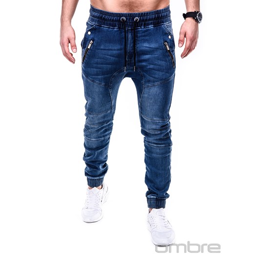 Spodnie męskie jeansowe joggery P404 - niebieskie