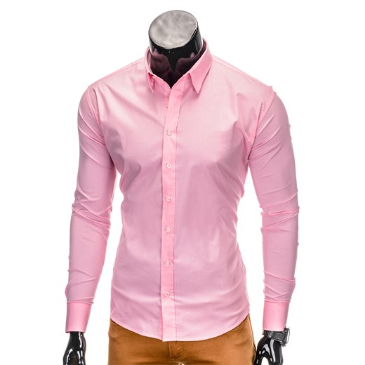 Koszula męska elegancka z długim rękawem K219 - różowa