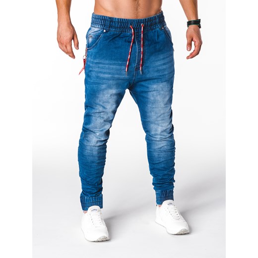 Spodnie męskie jeansowe joggery P648 - niebieskie