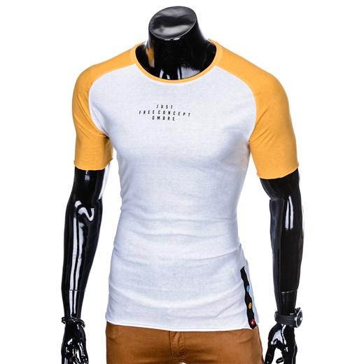 T-shirt męski z nadrukiem S926 - biały/żółty