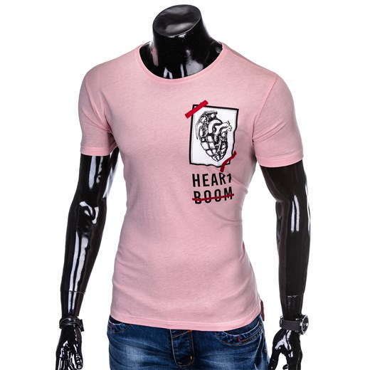 T-shirt męski z nadrukiem S984 - pudrowy róż