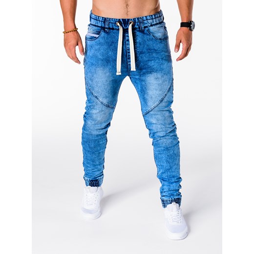 Spodnie męskie jeansowe joggery P174 - jasno-niebieskie