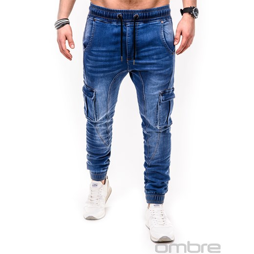 Spodnie męskie jeansowe joggery P410 - niebieskie