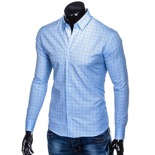 Koszula męska Ombre Clothing z kołnierzykiem button down na wiosnę niebieska 