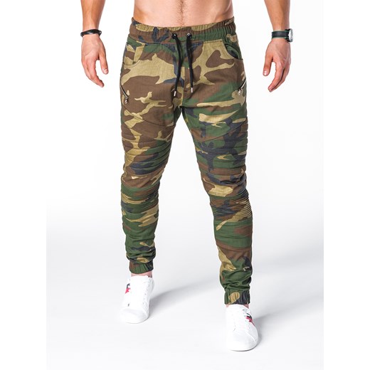 Spodnie męskie joggery P709 - zielone/moro