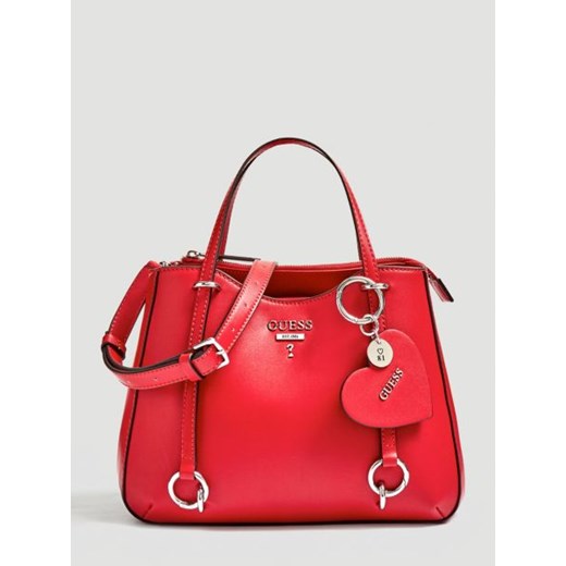 Shopper bag Guess elegancka do ręki czerwona z bawełny średnia 