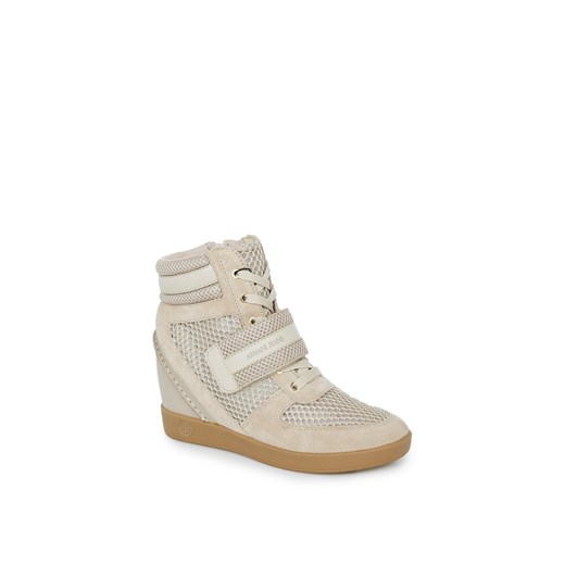 Sneakersy damskie beżowe Armani Jeans na wiosnę młodzieżowe skórzane na koturnie bez wzorów