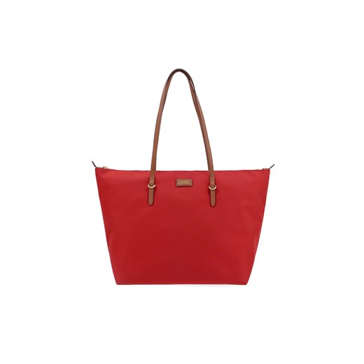 Shopper bag Lauren Ralph duża czerwona bez dodatków matowa 