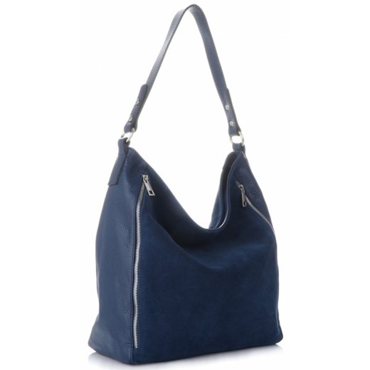 Shopper bag Vittoria Gotti niebieska bez dodatków z zamszu casual 