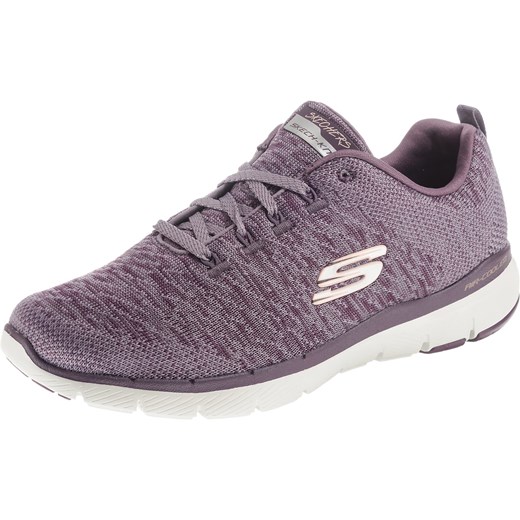 Buty sportowe damskie Skechers do fitnessu w stylu młodzieżowym w abstrakcyjnym wzorze fioletowe sznurowane na koturnie 