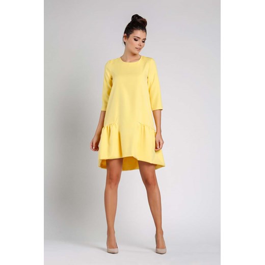 Nommo sukienka żółta mini z okrągłym dekoltem gładka z długim rękawem 