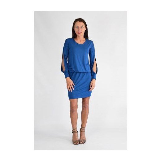 Collibri sukienka do pracy z długimi rękawami niebieska ołówkowa gładka elegancka 