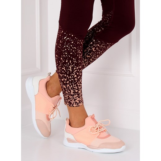Buty sportowe damskie do fitnessu tkaninowe sznurowane bez wzorów 