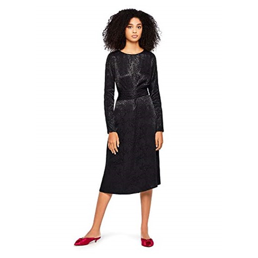 Czarna sukienka Find. z okrągłym dekoltem z długimi rękawami biznesowa midi prosta 