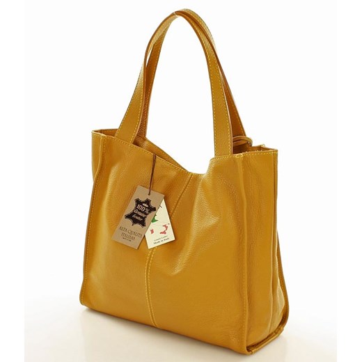 Shopper bag Mazzini matowa żółta bez dodatków mieszcząca a8 na ramię 