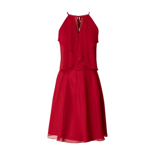 Sukienka czerwona Swing z dekoltem halter bez rękawów prosta 