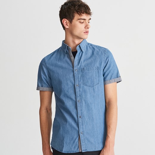 Koszula męska niebieska Reserved bez wzorów casual 