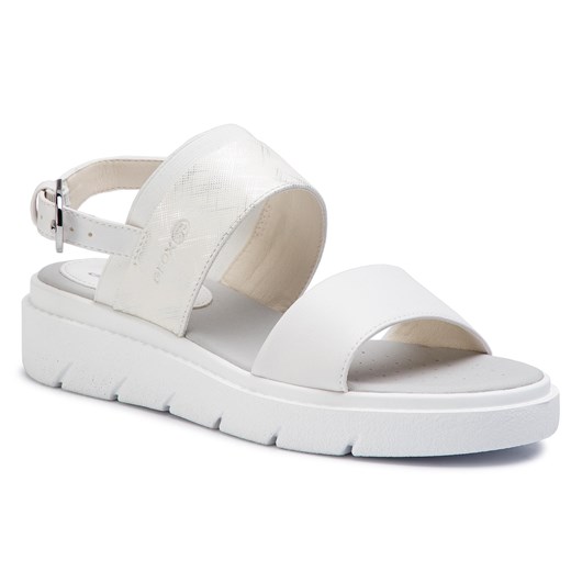 Geox sandały damskie bez wzorów1 z klamrą białe casual na koturnie z tworzywa sztucznego 