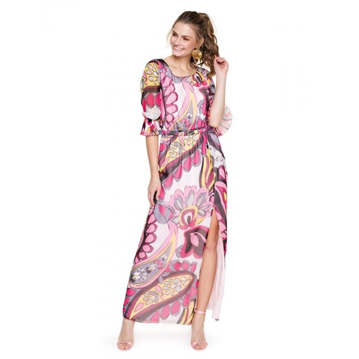 Sukienka L’af różowa z okrągłym dekoltem szyfonowa maxi casualowa na wiosnę 