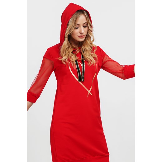 Czerwona sukienka z aplikacją na przodzie na co dzień 20510