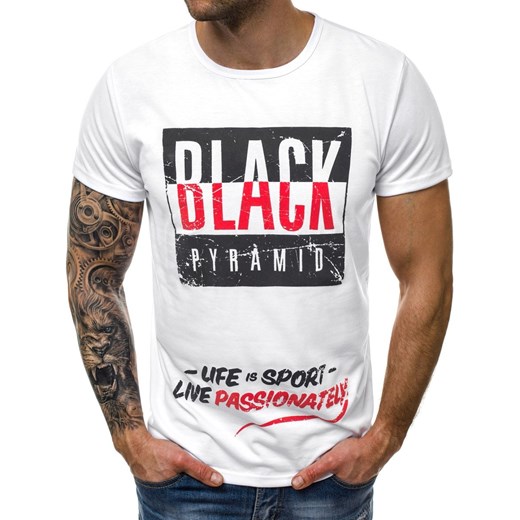 T-shirt męski biały Ozonee.pl z krótkimi rękawami jesienny 