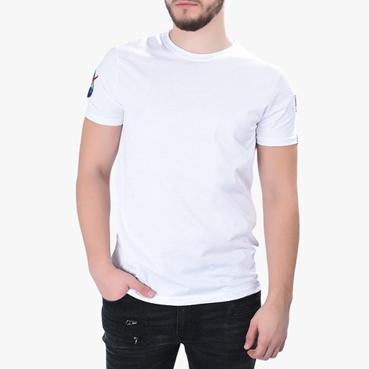T-shirt męski Alpha Industries z krótkim rękawem biały bez wzorów z bawełny 
