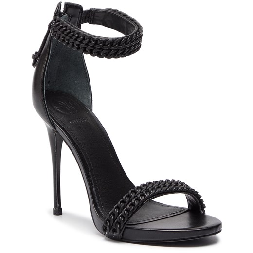 Guess sandały damskie z klamrą czarne z tworzywa sztucznego gładkie na wysokim obcasie eleganckie 