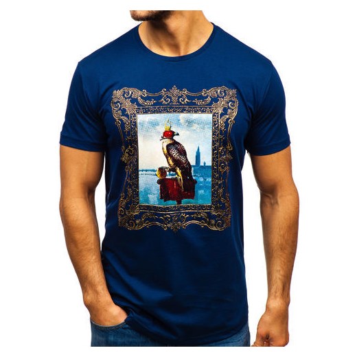 T-shirt męski z nadrukiem indigo Denley 181606-A  Denley L okazyjna cena  