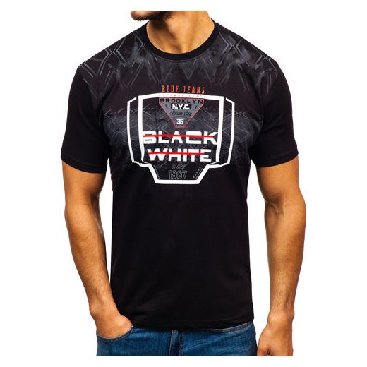 T-shirt męski z nadrukiem czarny Denley 14207  Denley 2XL okazyjna cena  