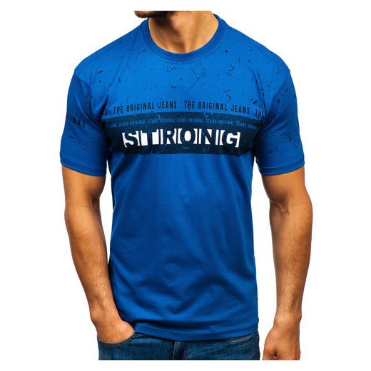 T-shirt męski z nadrukiem niebieski Denley 14204  Denley L okazja  