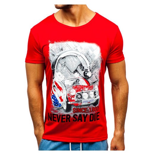 T-shirt męski z nadrukiem czerwony Denley KS1842 Denley  M okazja  