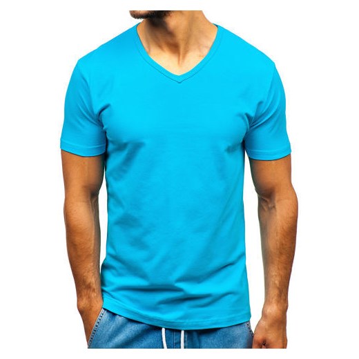 T-shirt męski bez nadruku turkusowy Denley T1043  Denley XL wyprzedaż  