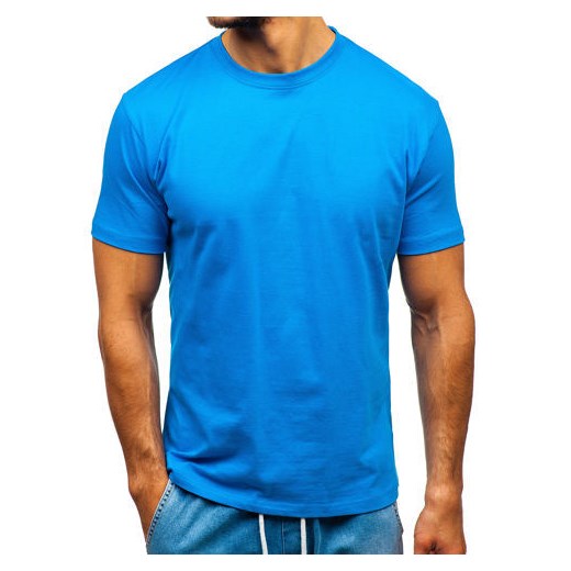 T-shirt męski bez nadruku niebieski Denley T1047  Denley L wyprzedaż  