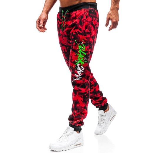 Spodnie męskie dresowe joggery moro-czerwone Denley 55093  Denley L wyprzedaż  