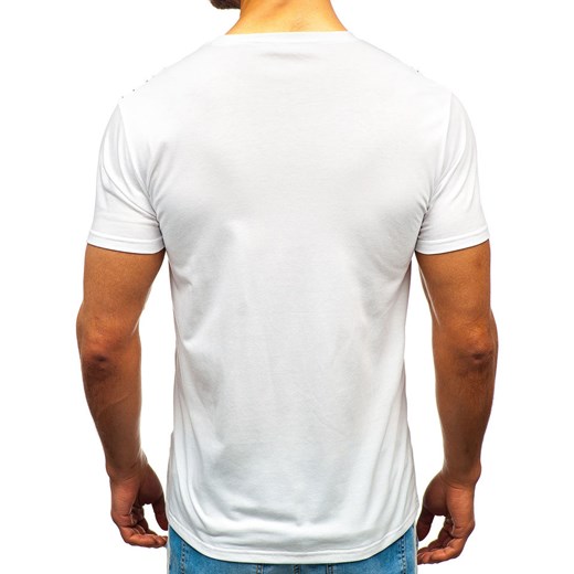 T-shirt męski z nadrukiem biały Denley 10872  Denley XL wyprzedaż  