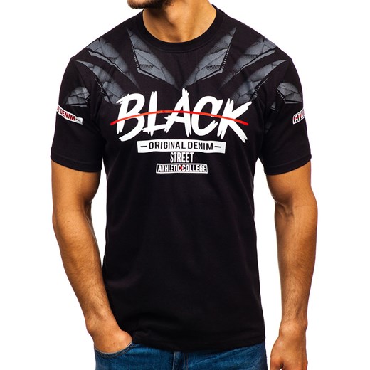 T-shirt męski z nadrukiem czarny Denley 14208 Denley  L  wyprzedaż 