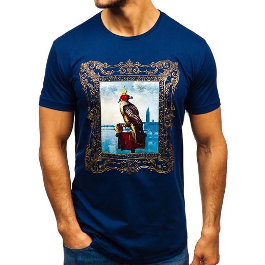 T-shirt męski z nadrukiem indigo Denley 181606-A  Denley 2XL okazja  