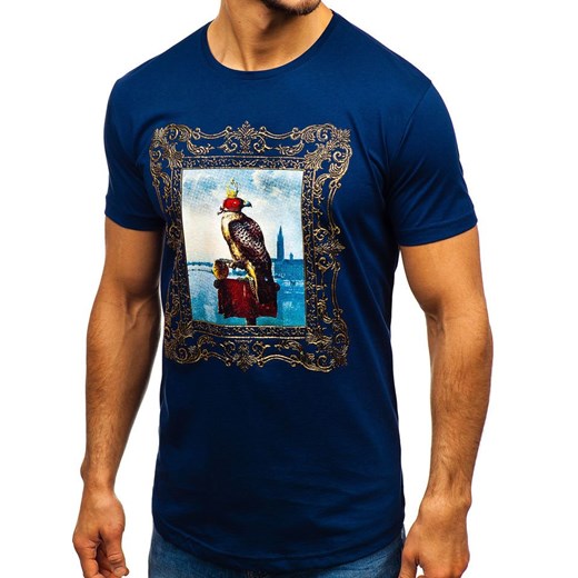 T-shirt męski z nadrukiem indigo Denley 181606-A Denley  XL okazyjna cena  