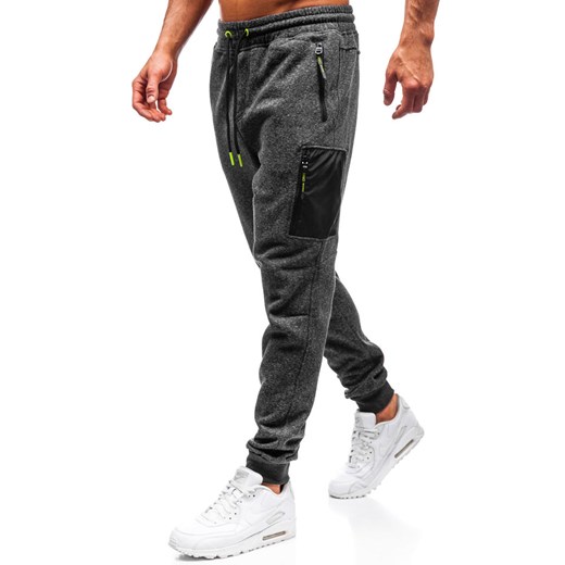 Spodnie męskie dresowe joggery antracytowo-seledynowe Denley Q3768  Denley XL okazja  