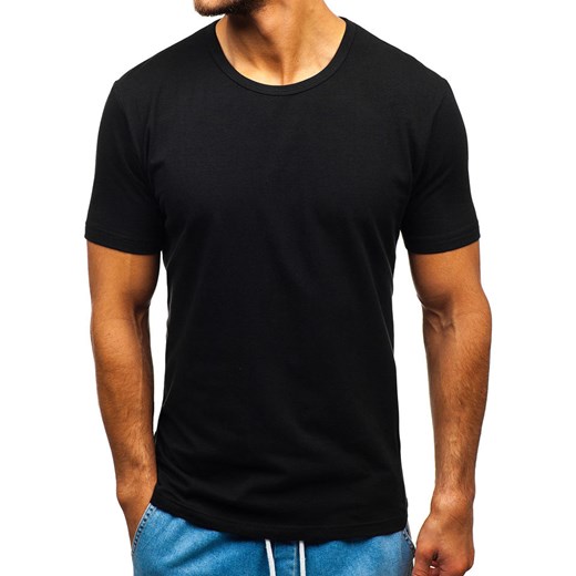T-shirt męski czarny Denley z krótkim rękawem bawełniany bez wzorów 