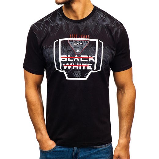 T-shirt męski z nadrukiem czarny Denley 14207  Denley L promocja  