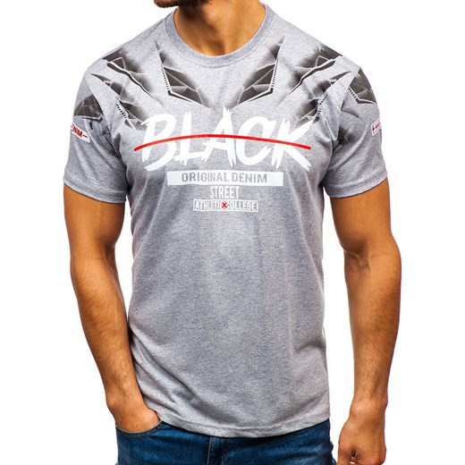 T-shirt męski z nadrukiem szary Denley 14208  Denley XL  wyprzedaż 