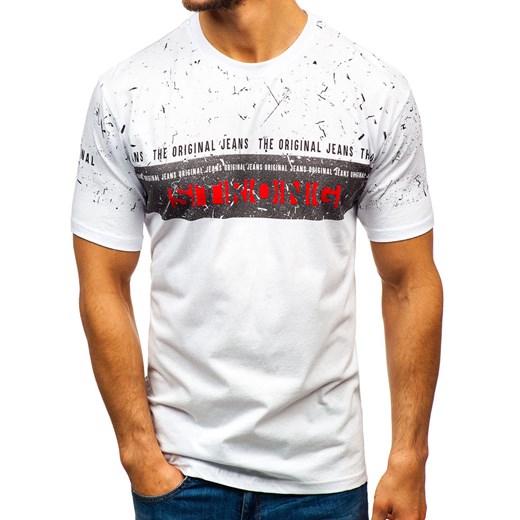 T-shirt męski z nadrukiem biały Denley 14204  Denley XL promocyjna cena  