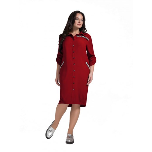 Sukienka Artmio czerwona do pracy koszulowa bez wzorów midi 